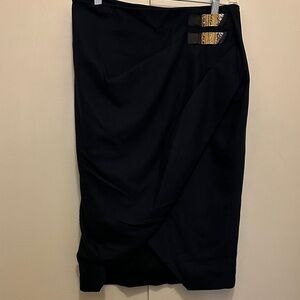 Altuzarra navy blue Faux Wrap Skirt w/ Gold Tone Embellishment on Side Sz 42